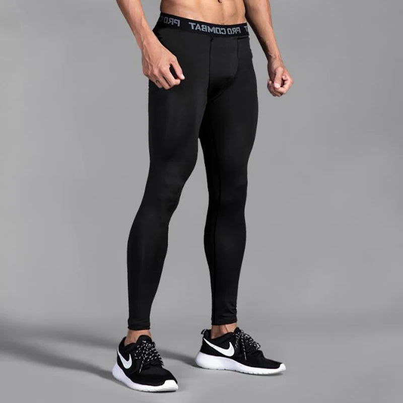 Mens compression pants by Simples Market, black tight-fit athletic leggings