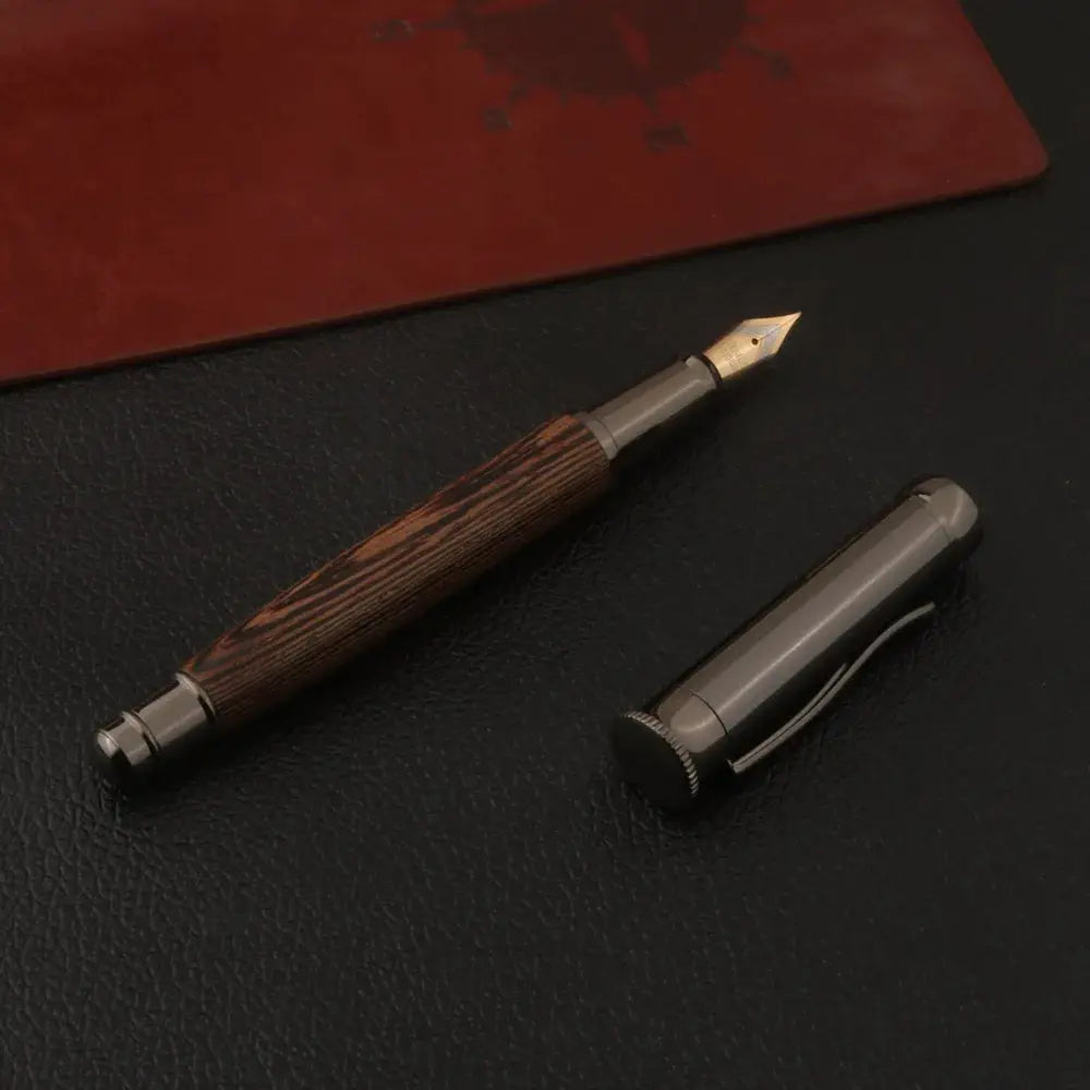 2-piece wood fountain pen with tiger skin pattern and gun-grey fittings