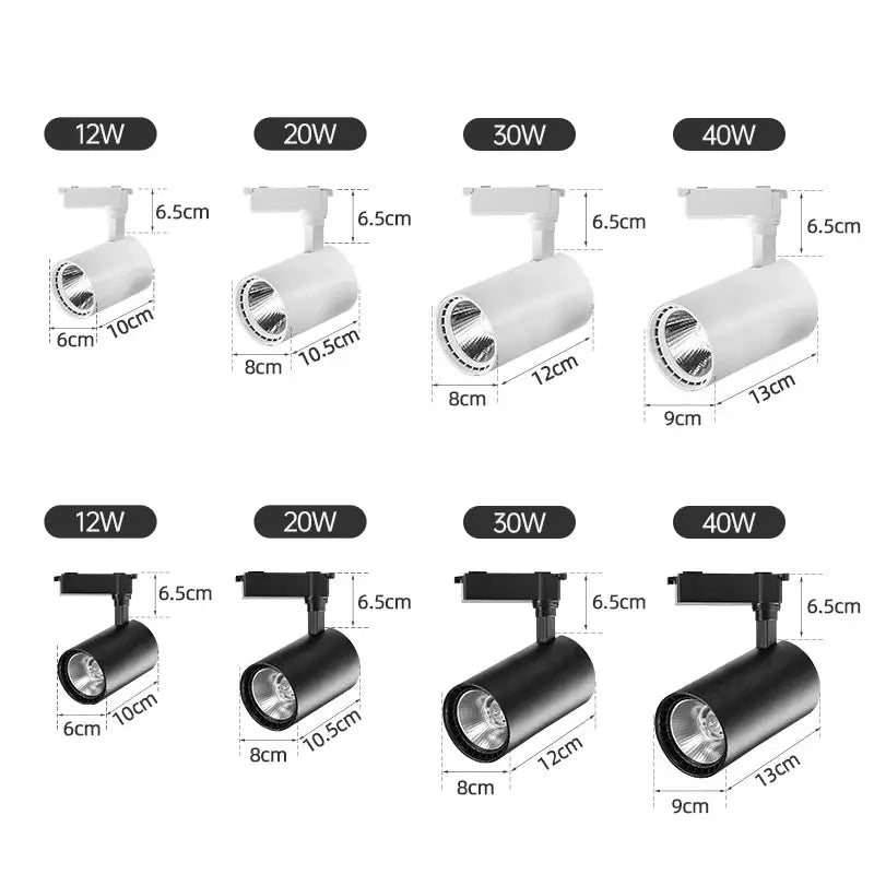 Simples Market 8-pack 220V spot LED track lighting kit with white and black track heads in 12W-40W variants