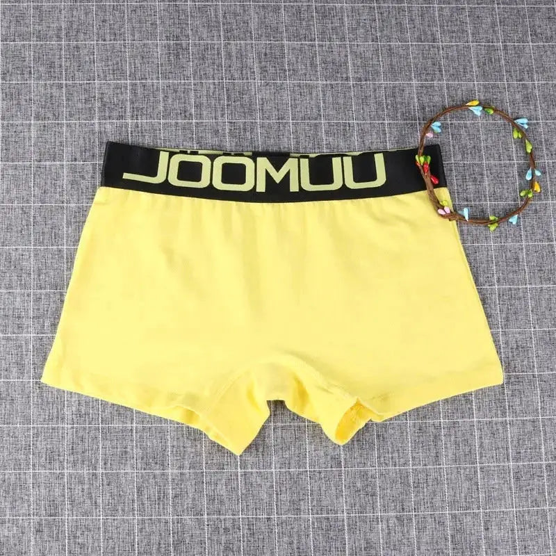 Women's yellow cotton boxer briefs with JOOMUU black logo waistband