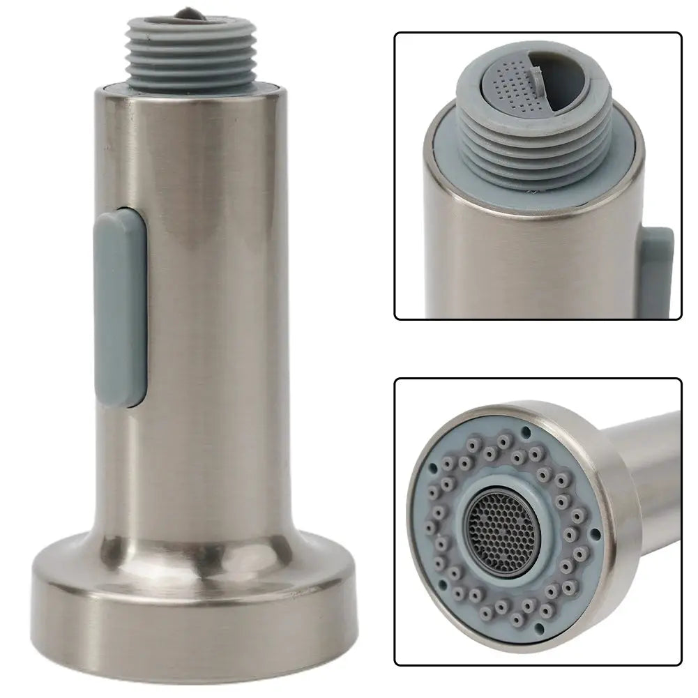 ABS kitchen faucet head replacement with pull-down sprayer; brushed metal body and gray nozzle by Simples Market