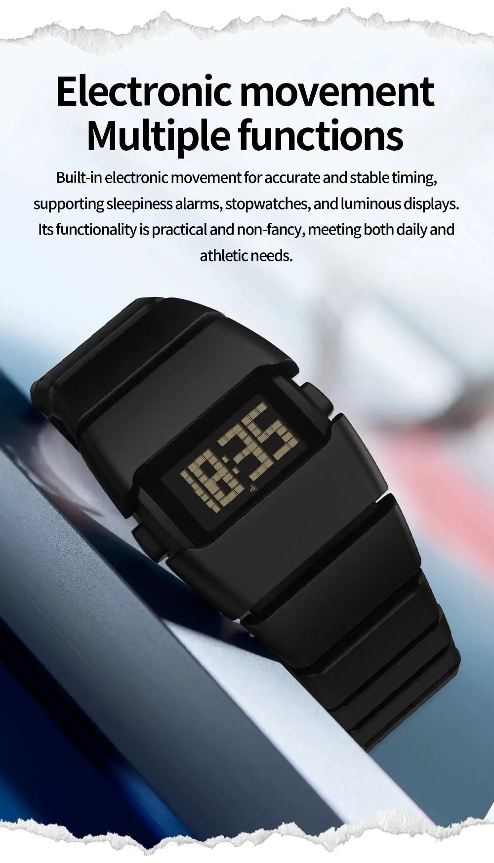 SANDA 9504 Y2K retro digital watch with black silicone strap and digital display.