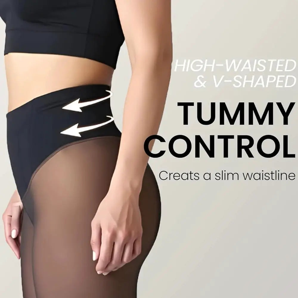 One-seam fleece-lined black shaping tights with high-waist tummy control for a slim waistline
