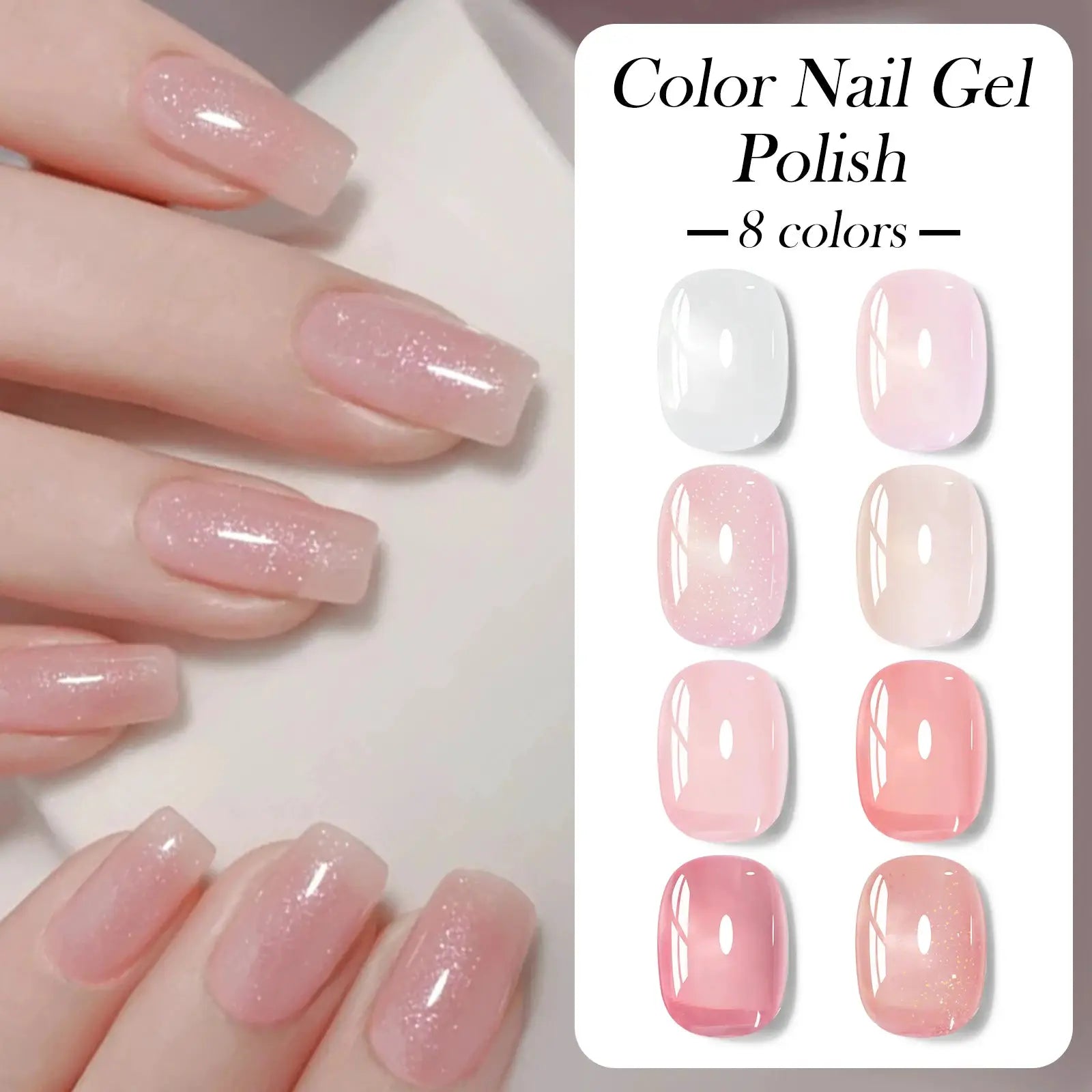Nail gel polish set, 8 nude jelly colors in translucent shades