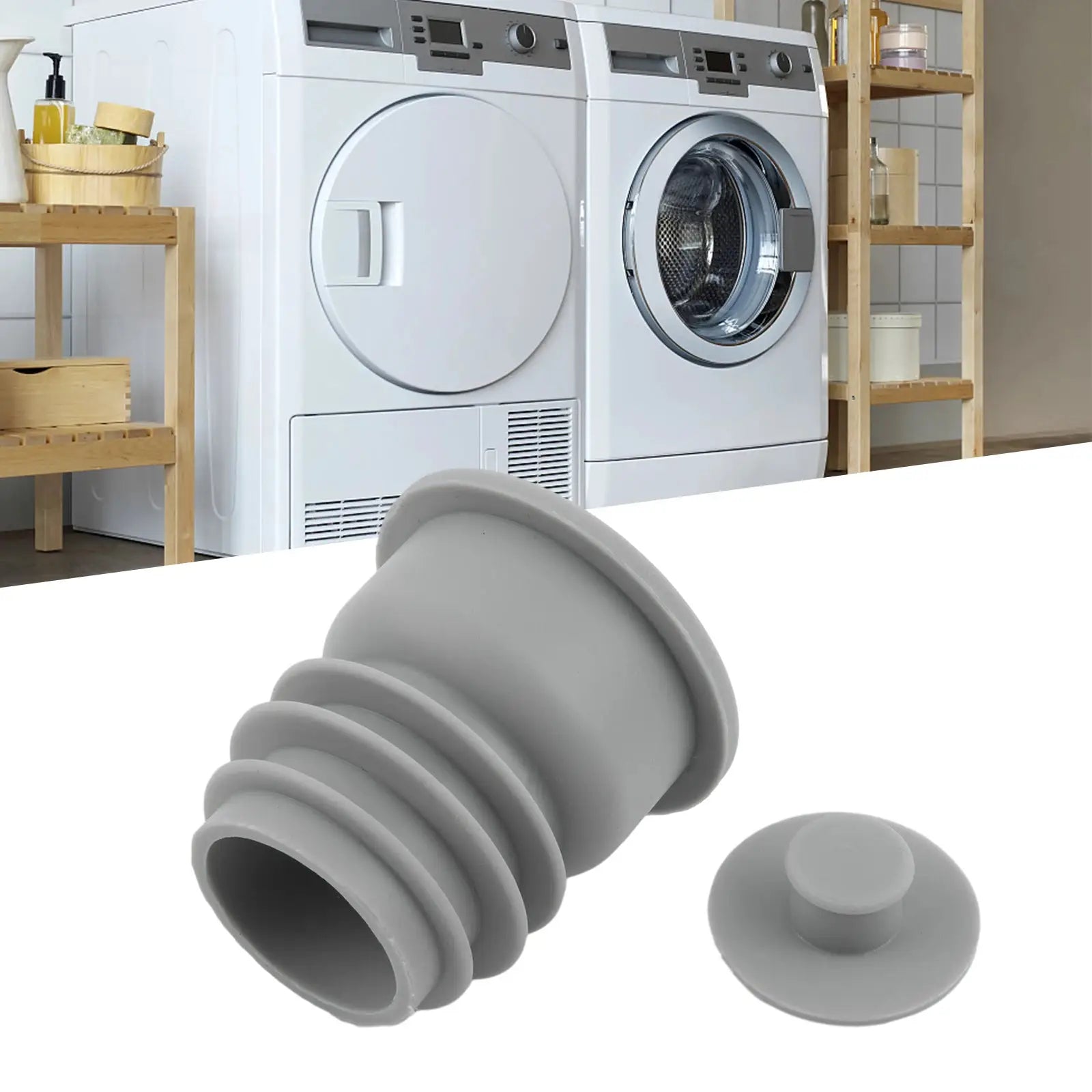 Washing machine drain pipe seal set, gray plastic seals and end cap for drainage pipes