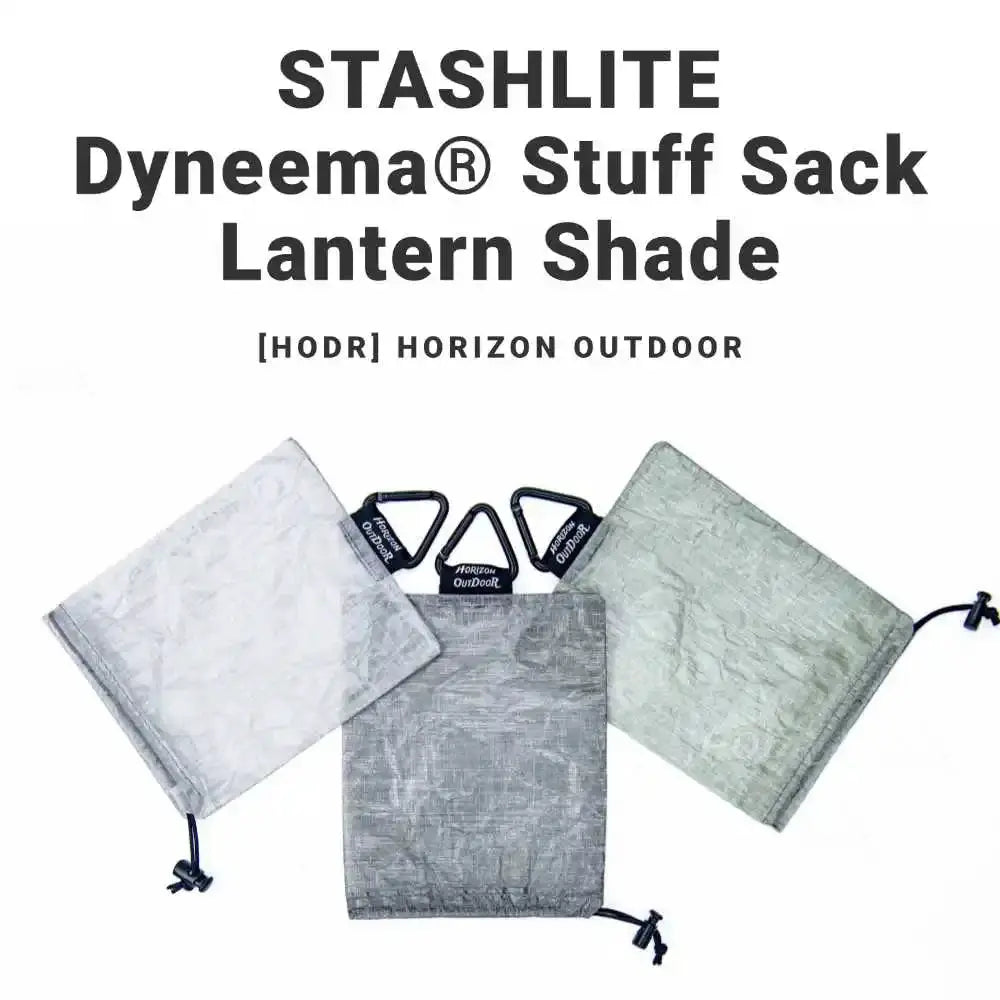 STASHLITE Dyneema DCF lantern shade stuff sacks, 3-pack in gray tones with Horizon Outdoor carabiner clips