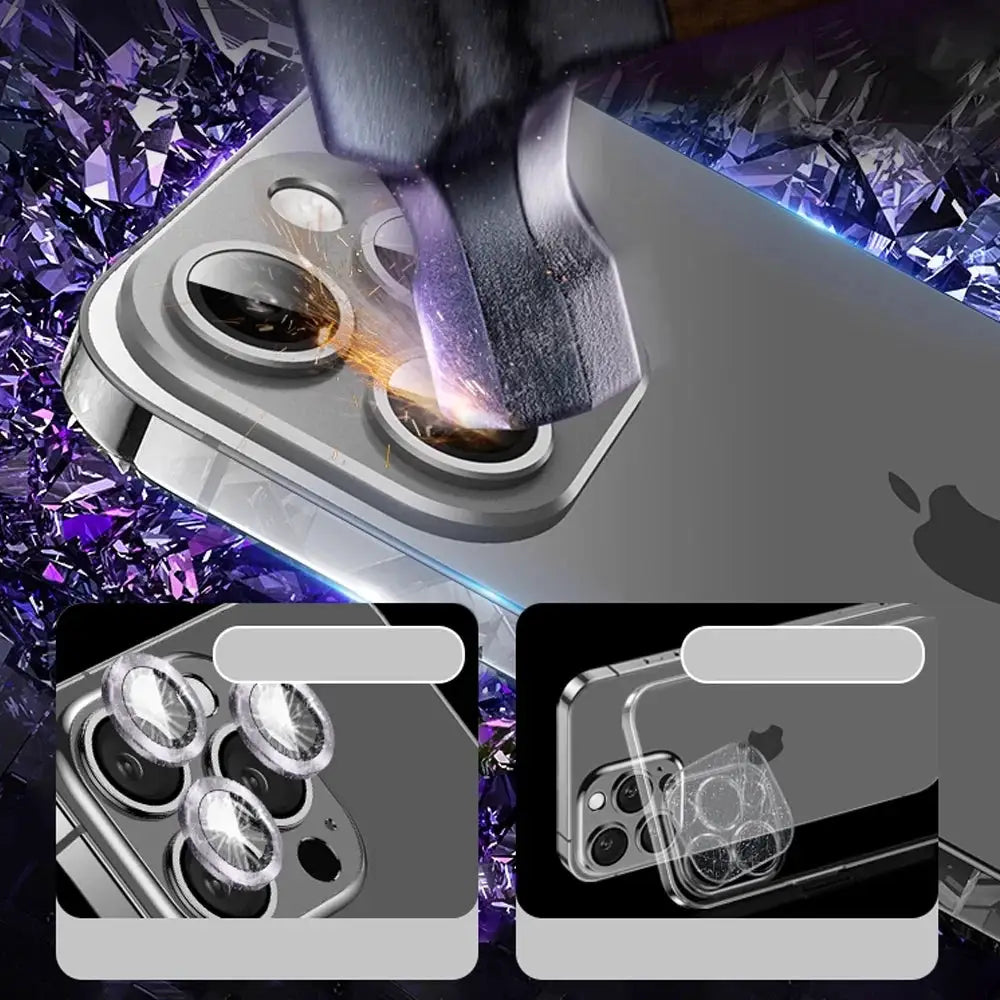 Metal camera lens glass protector for iPhone 11–15 Pro/Max by Simples Market, clear HD back lens shield