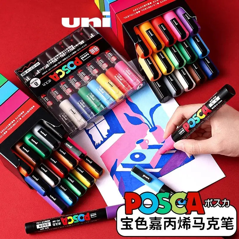 Uni Posca paint marker pens full set in vinyl case, assorted colors, water-based pigment ink