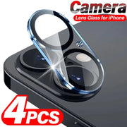 Camera lens protector set for iPhone 13 Mini to 17 Pro Max, 4 blue-edged tempered glass protectors