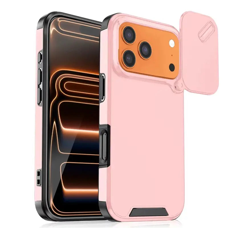 Slide camera protection phone case pink matte for iPhone by Simples Market with flip camera cover