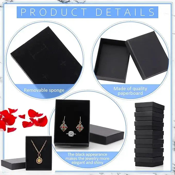 Black Square Jewelry Display Gift Box Organizer for Ring Earring Brooch Necklace Bracelet Engagement Packaging Boxes