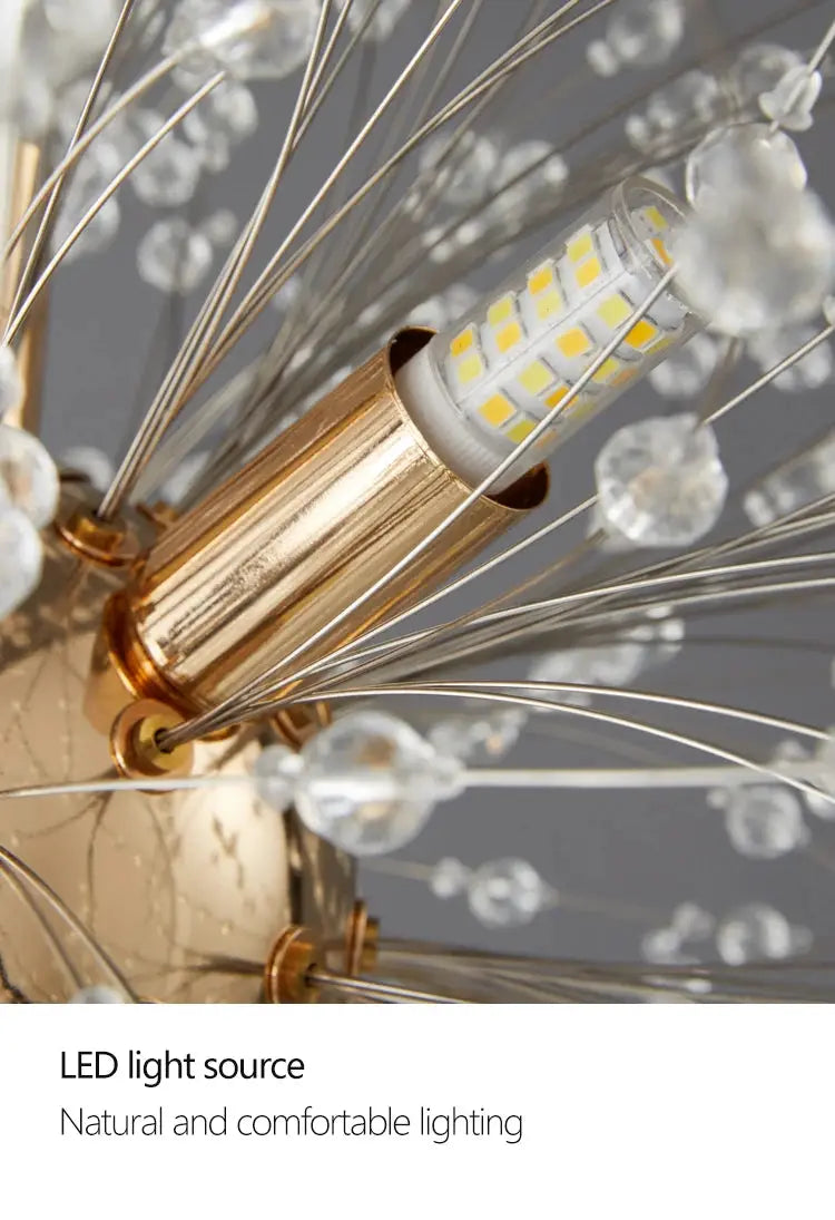 IRALAN crystal LED ceiling lamp with gold metal base and crystal bead accents