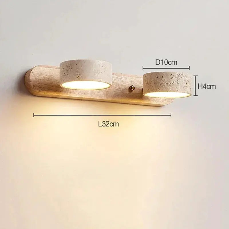 Simples Market Japanese Wabi Sabi round LED wall light on wooden base with two concrete-style lamps