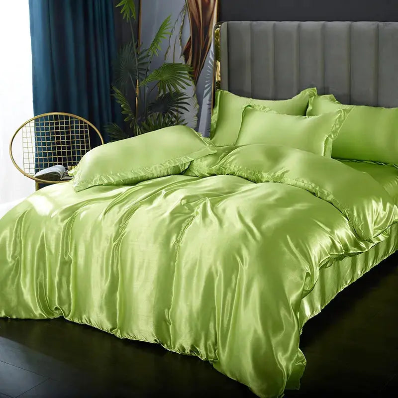 Simples Market satin lime green bedding set with duvet cover, bedsheet and pillowcases