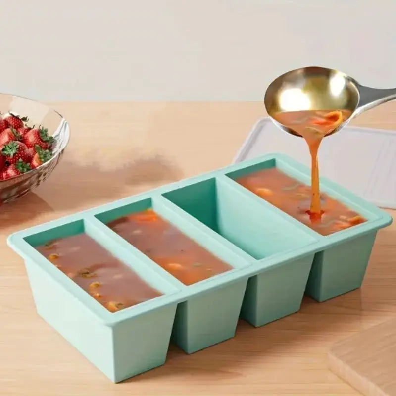 Silicone Freezer Tray With Lid Durable Stackable Food Storage For Freezing Soup Broth And Sauces
