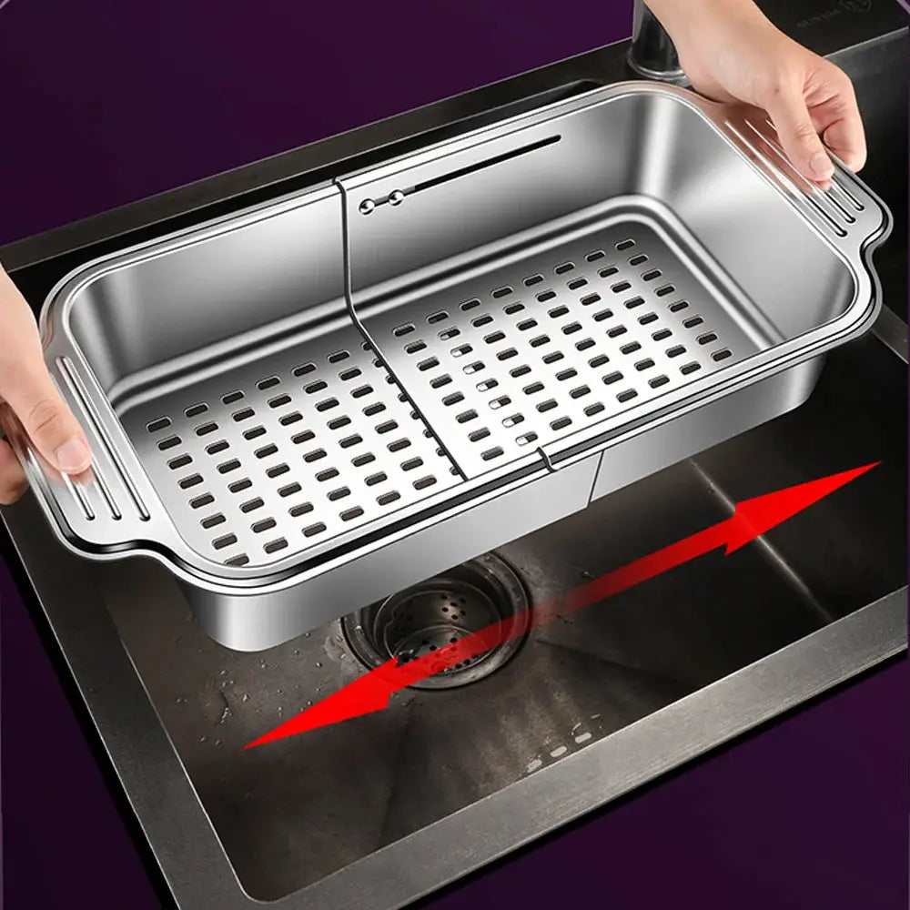 Stainless Steel Telescopic Sink Filter Basket Adjustable Length for Washing Fruits Draining Pasta Dishes