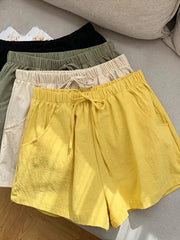 ITOOLIN women's casual linen shorts; high-waisted, drawstring, in black, olive, beige, and yellow (4-color set)