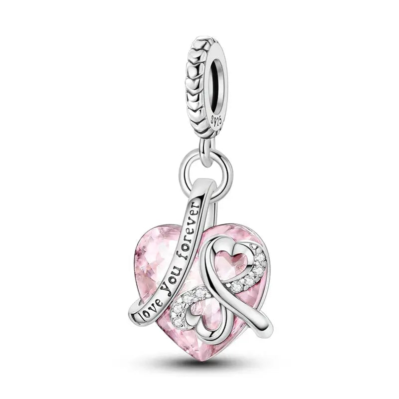 Pink Charms 925 Sterling Silver Heart Bow Perfume Bottle Charms Beads Pendants Fit Bracelet DIY Jewelry Making Women