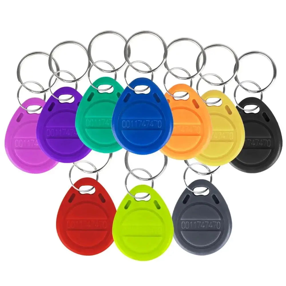 RFID TK4100 EM4100 keyfobs set, 125kHz proximity tokens, 10/20pcs, multicolor plastic with keyring
