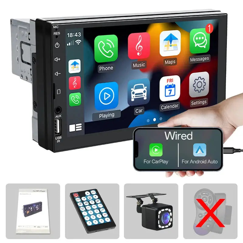 Sinovcle 7 Inch Car MP5 Player With CarPlay Android Auto Touch Screen