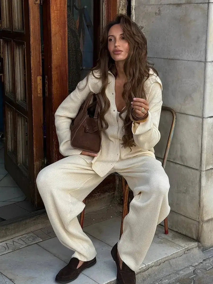 Bornladies Autumn Winter Knit Cardigan Pants Set Two Piece Outfit