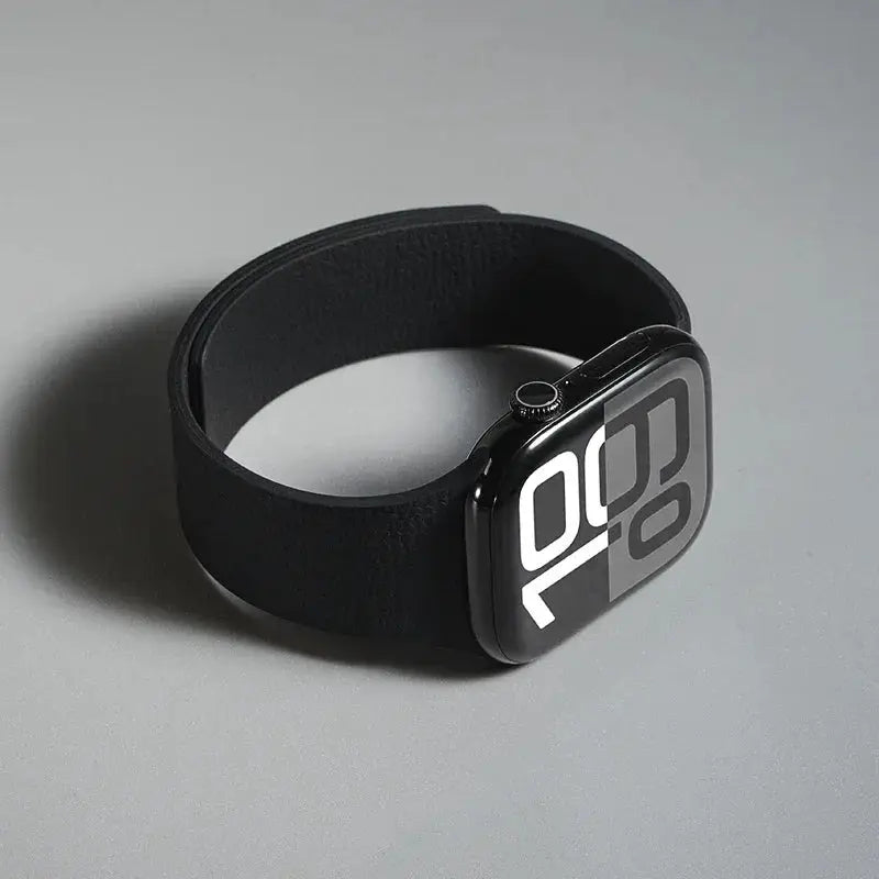 Silicone magnetic Apple Watch strap in black; fits 40-49mm sizes