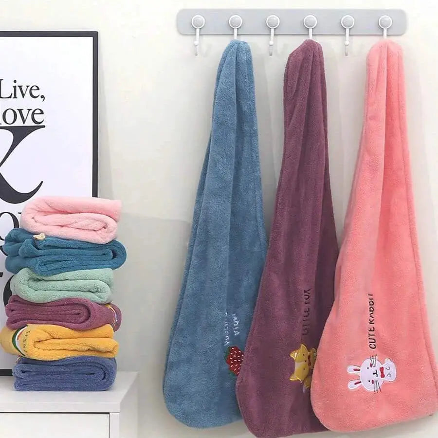 1Pc Embroidery Style Hair Drying Cap Coral Fleece Thickened Hair Towel For Bathroom Women Absorbent Quick Dry Shower Cap