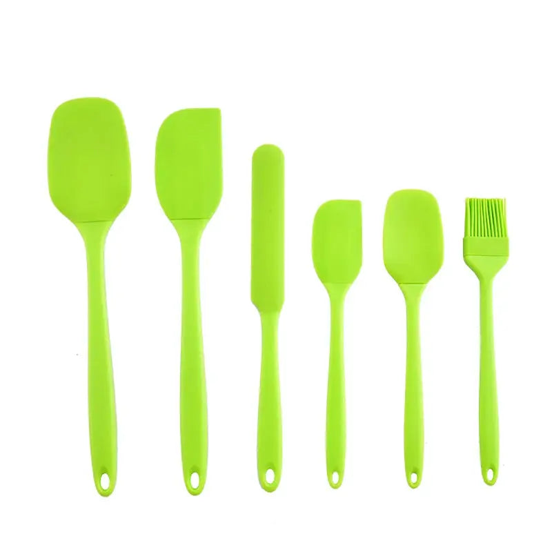 Cream Color Silicone Kitchenware Six Piece Set With Scraper Spatula And Oil Brush For Baking And Cooking