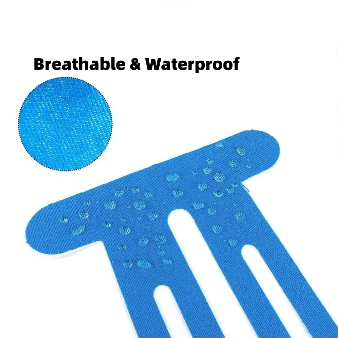 Kinesiology tape by Simples Market, 1pc pre-cut for knee & posterior thigh, blue breathable waterproof fabric