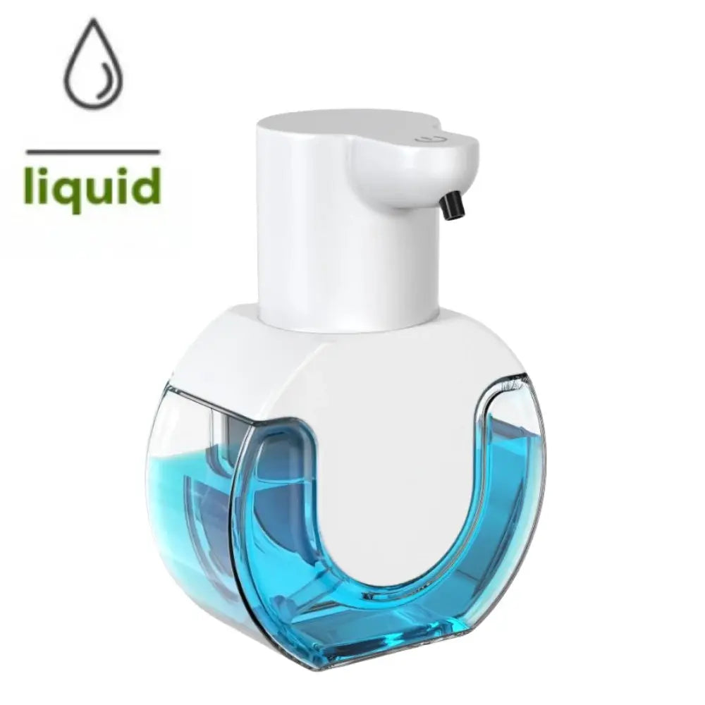 Automatic touchless soap dispenser with infrared sensor, white body and blue transparent reservoir