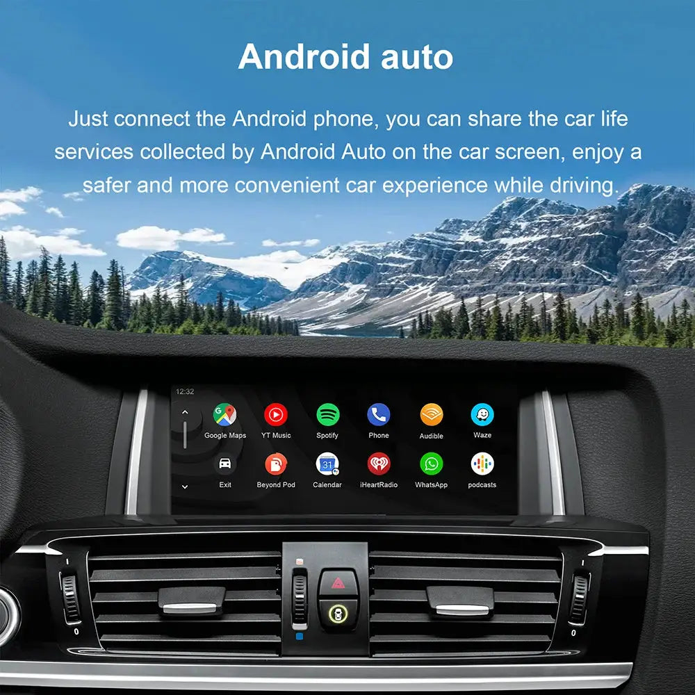 Simples Market wireless CarPlay Android Auto for BMW NBT CIC — black dashboard touchscreen