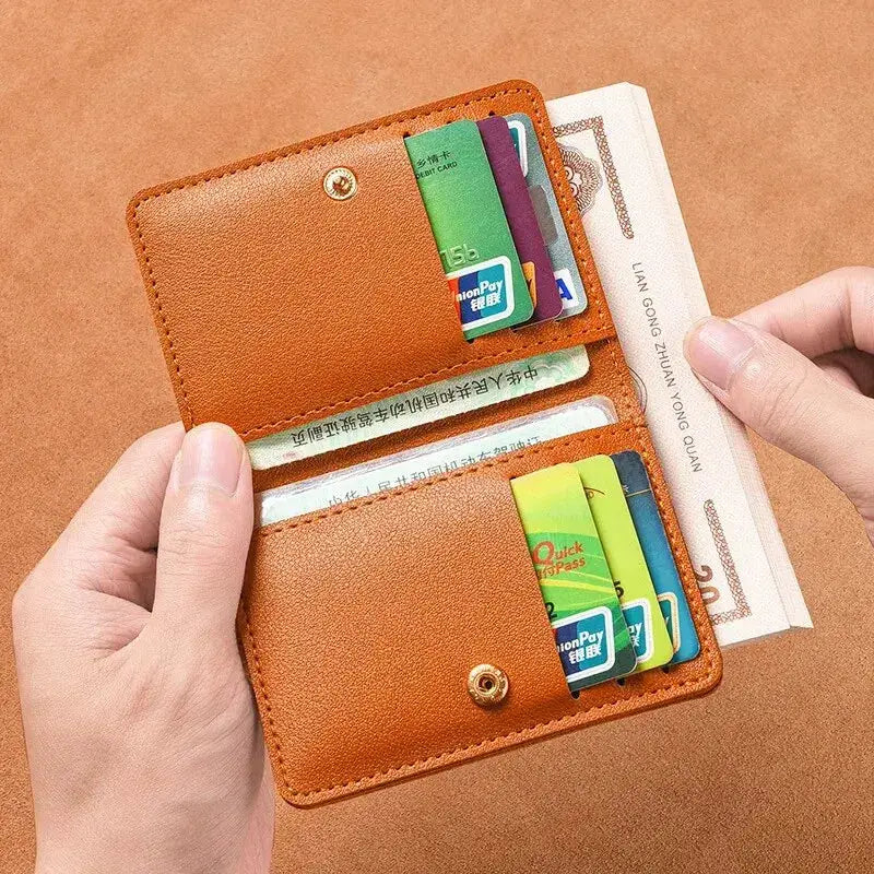 Classic Designer PU Leather Small Wallet in tan with card slots and a cash compartment, snap closure
