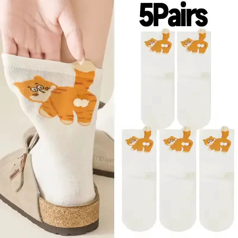 3D Cute Cat Socks Black And White Cotton Socks For Women And Girls Breathable Soft Kawaii Gift Sock Set