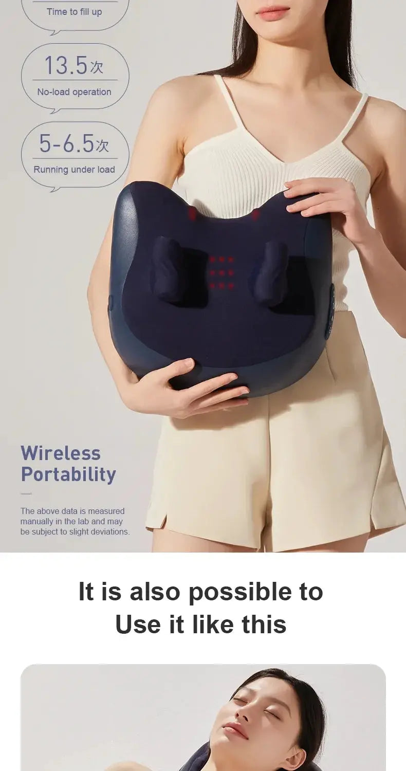 JAIYORL Trapezius Electric Massage Pillow, navy blue wireless car and home massager with heat by Simples Market