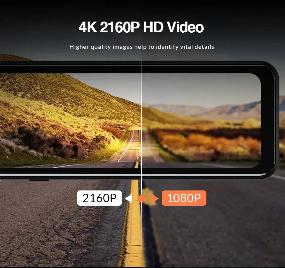 E-ACE 12-inch black 4K WIFI dashcam with rear-view mirror, 2160P/1080P video support
