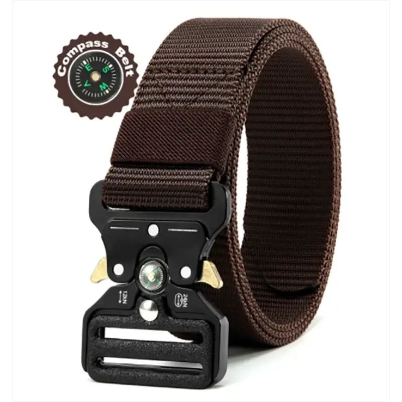 Unisex Outdoor Compass Belt With Integrated Compass Durable Canvas Nylon Belt For Sports Casual And Tactical Use