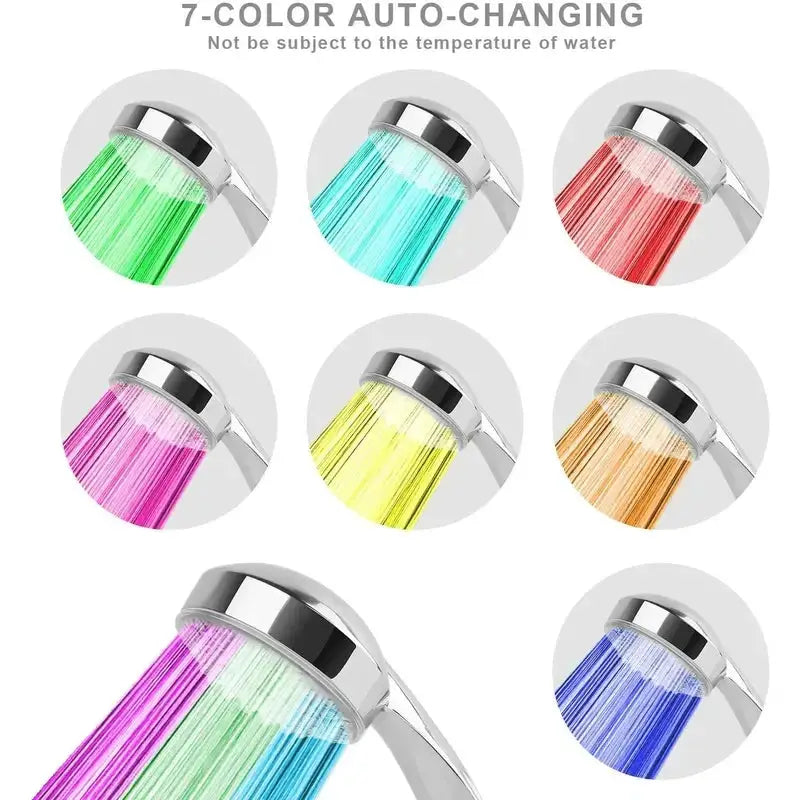 Simples Market 7-color auto-changing LED shower head with rainfall spray and water-saving design