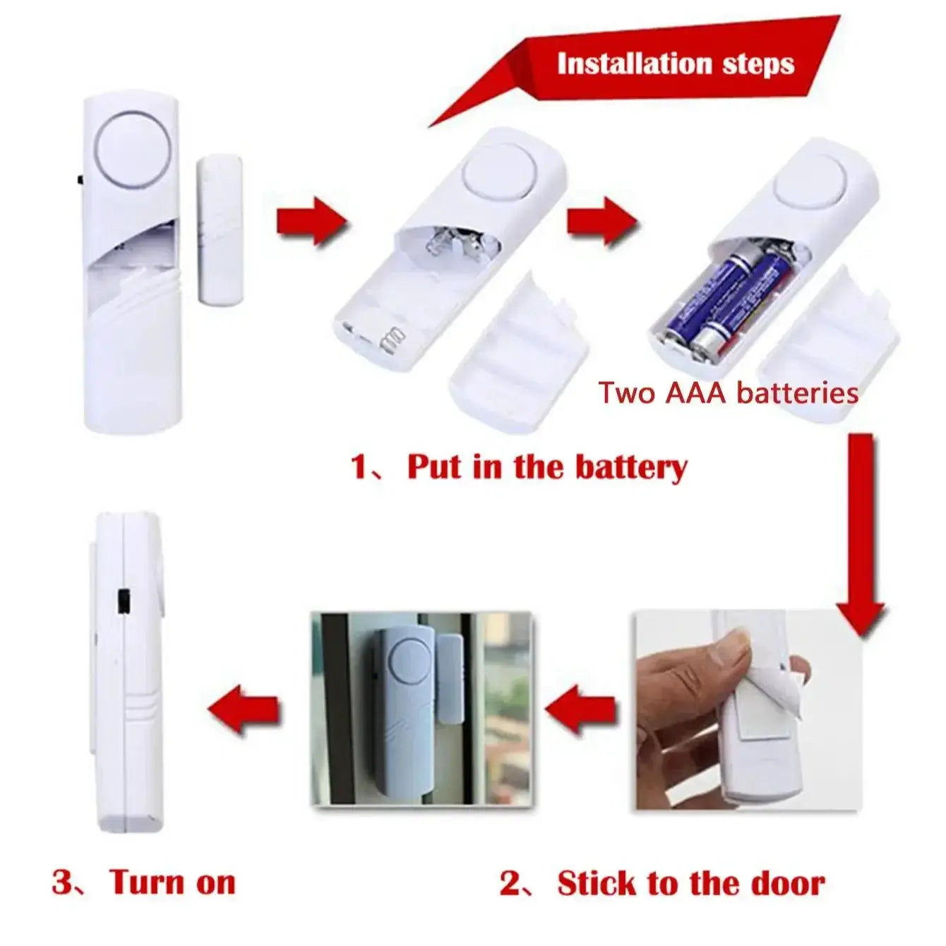 2-pack wireless door/window magnetic sensor alarm detectors, white, Simples Market