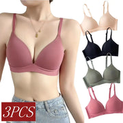 3-piece seamless non-wire push-up bras for women with glossy deep-V 3/4 cups in multiple colors