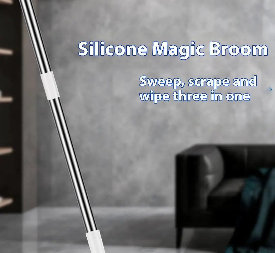Silicone Scraper Broom with metal handle; heavy-duty squeegee for bathroom floors and windows, fast-drying