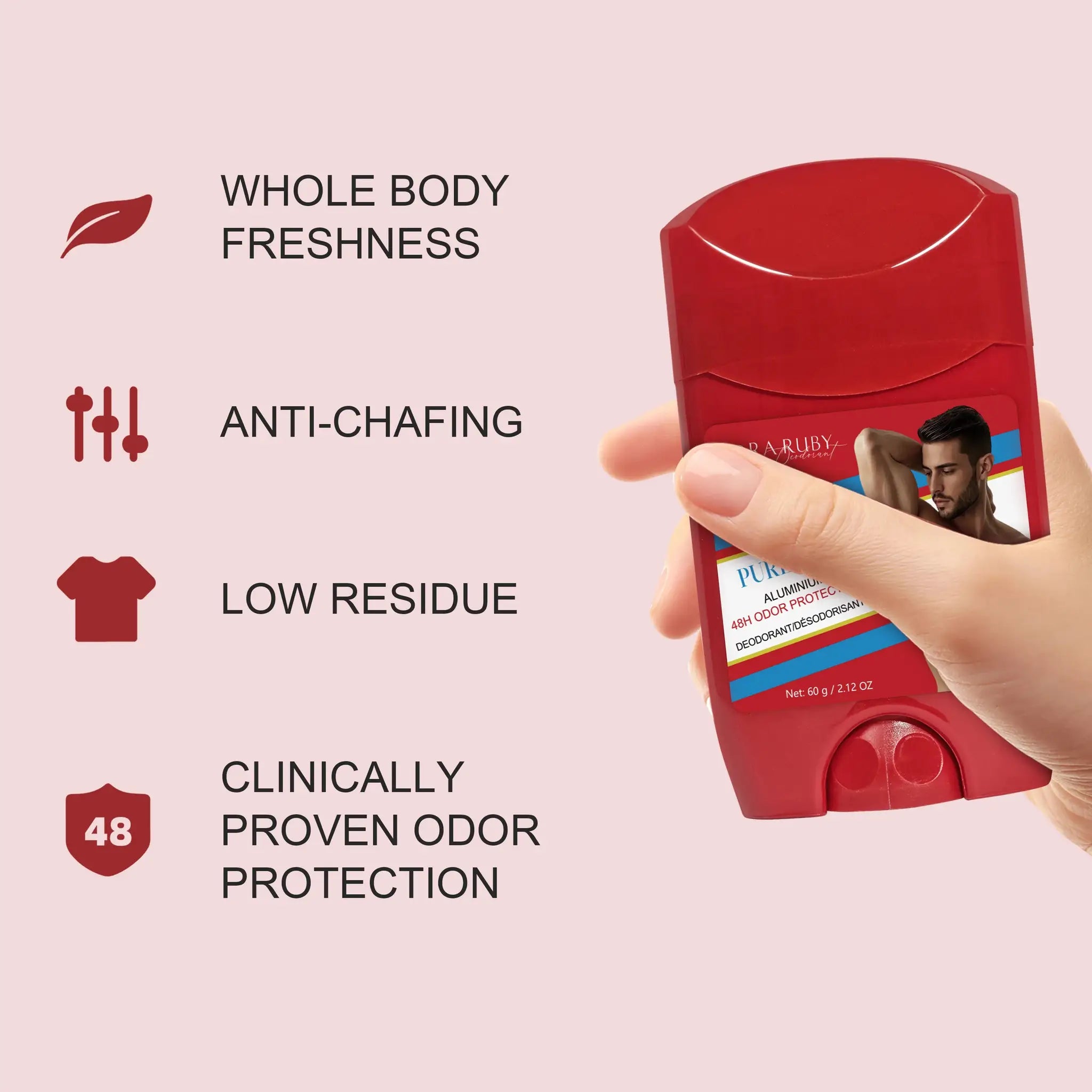 Old Spice Sandalwood deodorant stick in a red aluminum-free portable container held in hand.