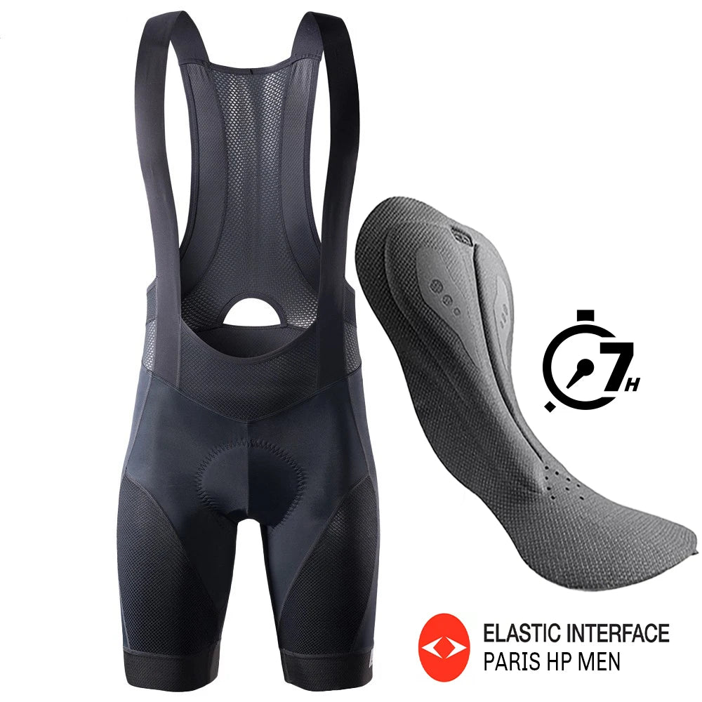 RION cycling bib shorts for men with Elastic Interface padding; black/gray, mesh back