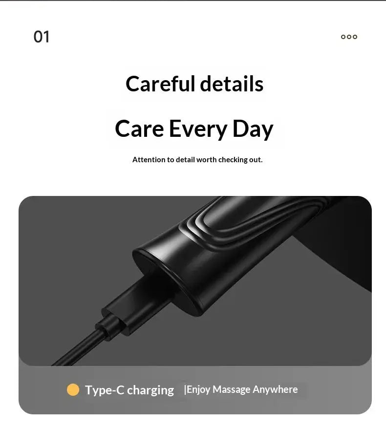Handheld massager with Type-C charging cable, black device
