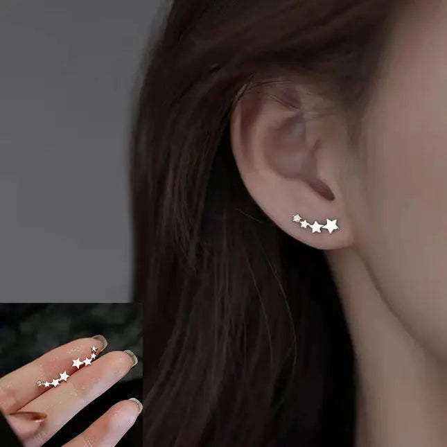 925 Sterling Silver Star Hoop Earrings For Women And Girls Trendy Original Hip Hop Style Jewelry Gift