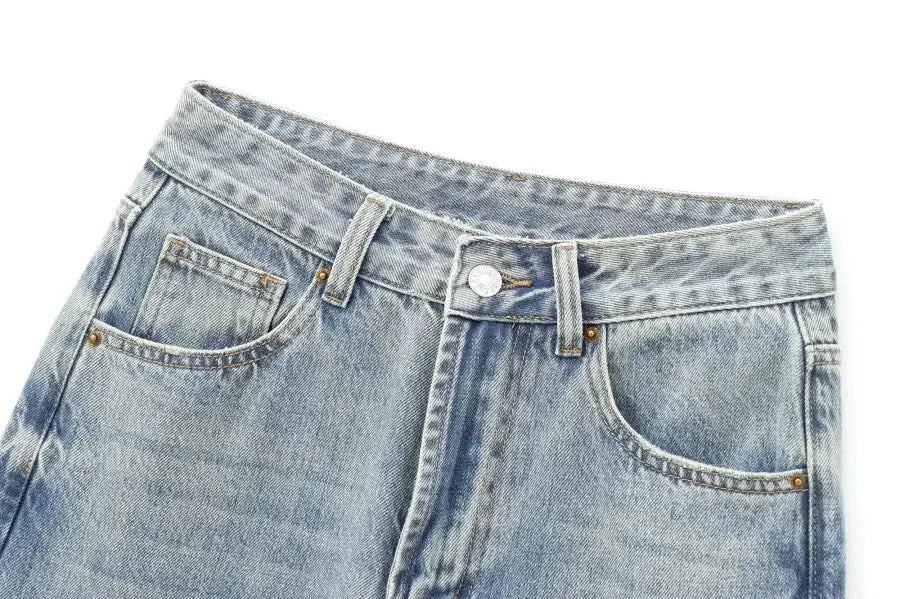 ETJ Wide Leg High Waist Jeans Women Five Pocket Washed And Comfortable