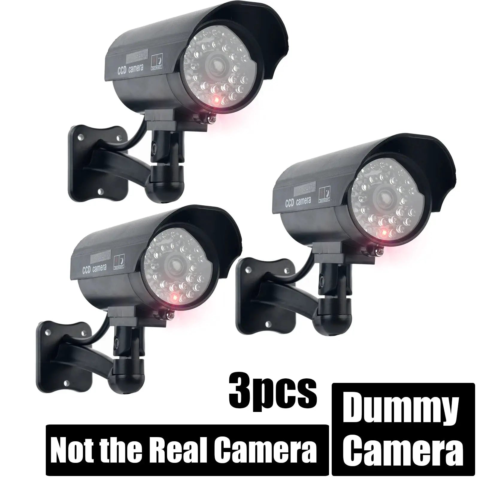 Simples Market Eleopard fake CCTV camera dummy, black waterproof, 3-pack with flashing red LED