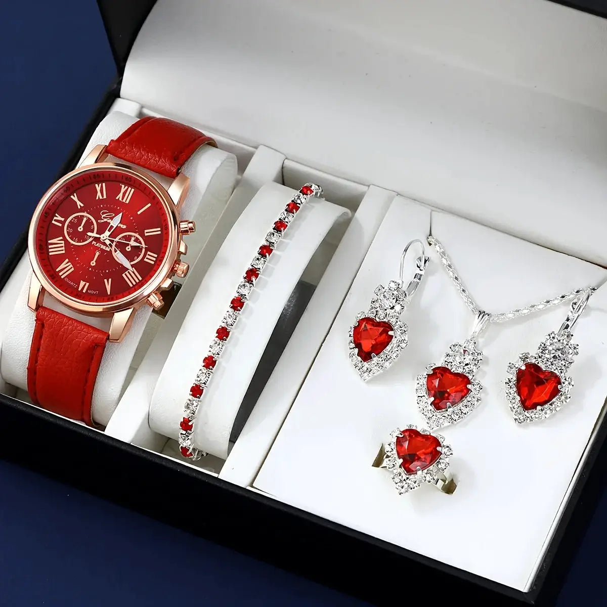 NovaStyle Fashion Quartz Watch And Jewelry Set Shock Resistant Circular Analog Digital Display Zinc Alloy Case