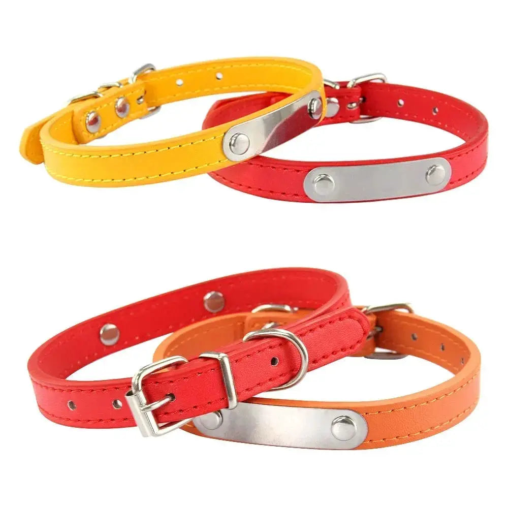 Personalized Dog Collar With Engraved Name ID Anti Lost PU Leather Pink For Small Medium Large Dogs And Cats