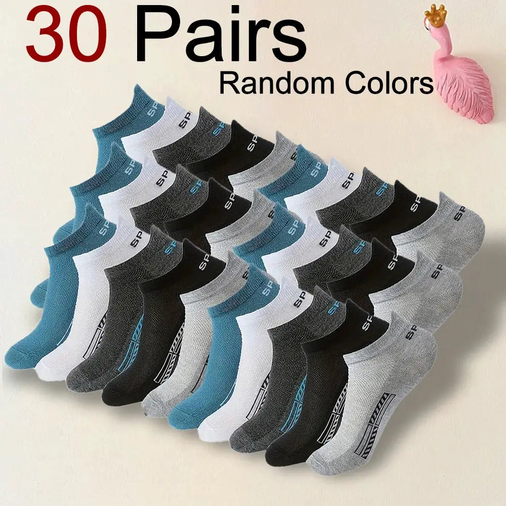 Men Ankle Socks Set 5 To 30 Pairs Breathable Odor Proof Sweat Absorbing Letter Sports Style Invisible Running Socks