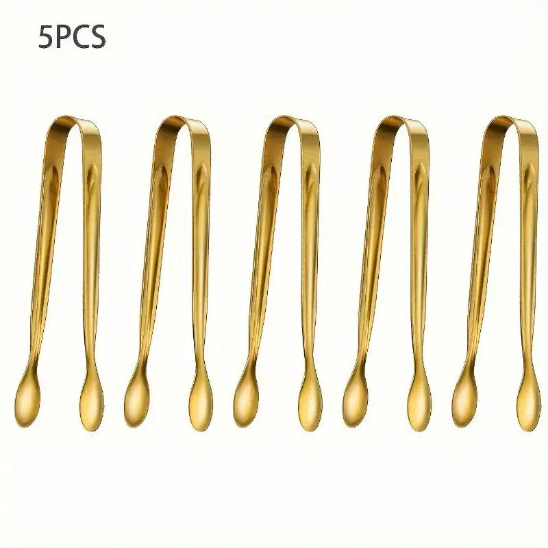 5Pcs Golden Mini Serving Tongs Stainless Steel Appetizer And Snack Servers For Weddings Parties And Charcuterie Trays